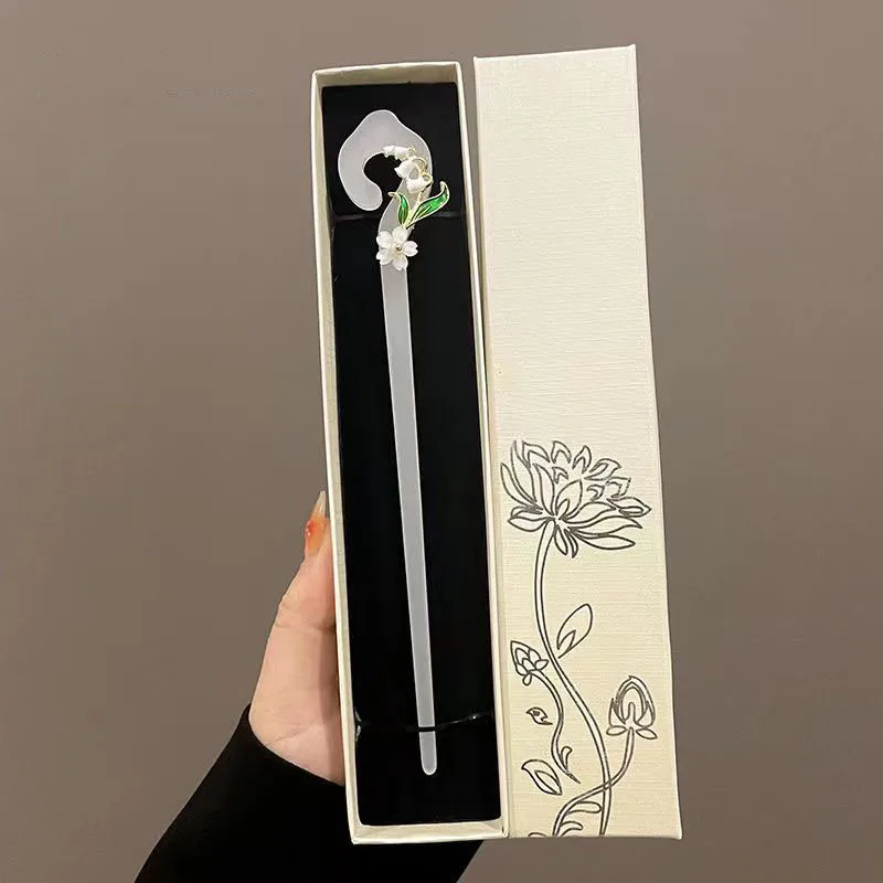 Grampo de cabelo presente estilo chinês caixa de presente conjunto clássico lótus premium hairpin passo shake borla hanfu headpiece presente feminino f3