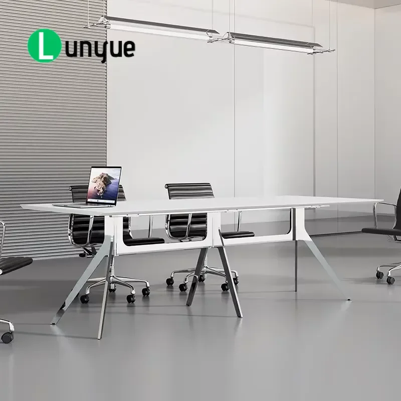 Luxury Stainless Steel Leg Conference Table Modern Office Desk Meeting Room Furniture Durable Business Workspace Solution