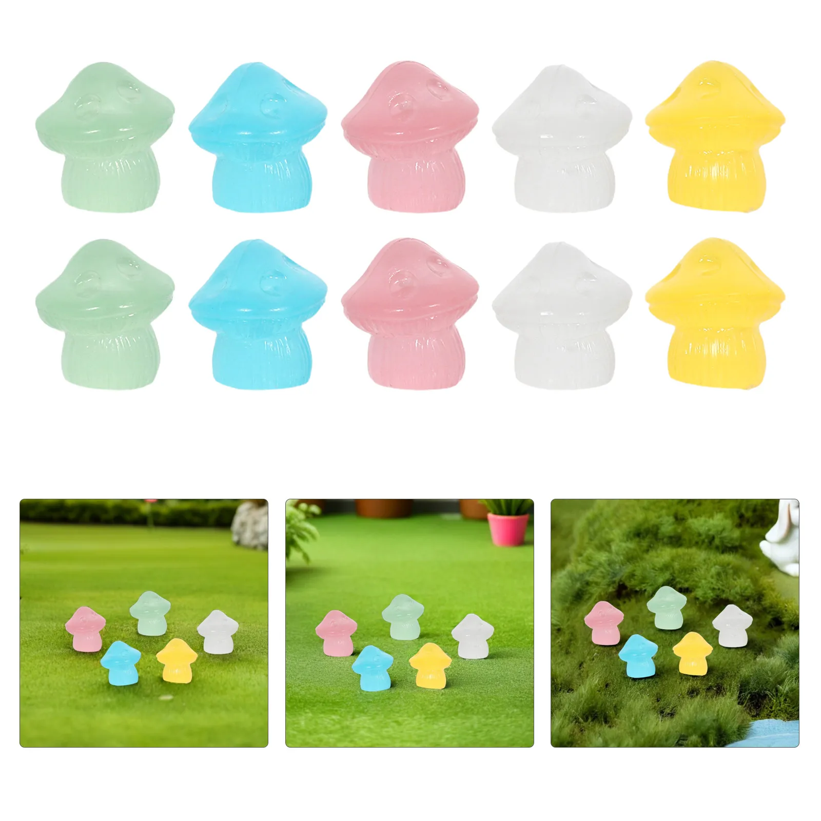

100 Pcs Resin Luminescent Mushrooms Figurines Mini Decoration Simulated Household Glowing