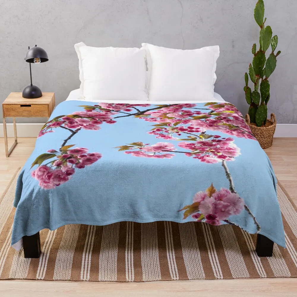 

pink flowers ( cherry blossum) Throw Blanket Thermals For Travel Quilt Soft Big Single Blankets