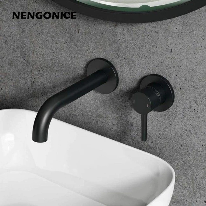 Bathroom faucet hot and cold wall mounted brass basin mixer sink tap washbasins single handle matt black White gold set shower