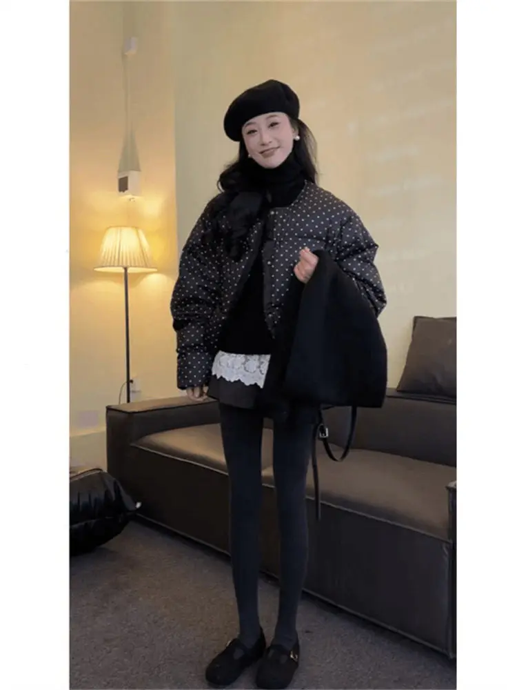 

Trendy Polka Dot down Cotton Jaet Women's Winter High End New Sle Bread Sle Coat Dongda Gate Commute Korean Version Loo...