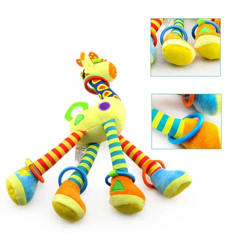 Soft Giraffe Zebra Animal Handbells Rattles Plush Infant Baby Development Handle Toys WIth Teether Baby Toy For Newborn Gifts