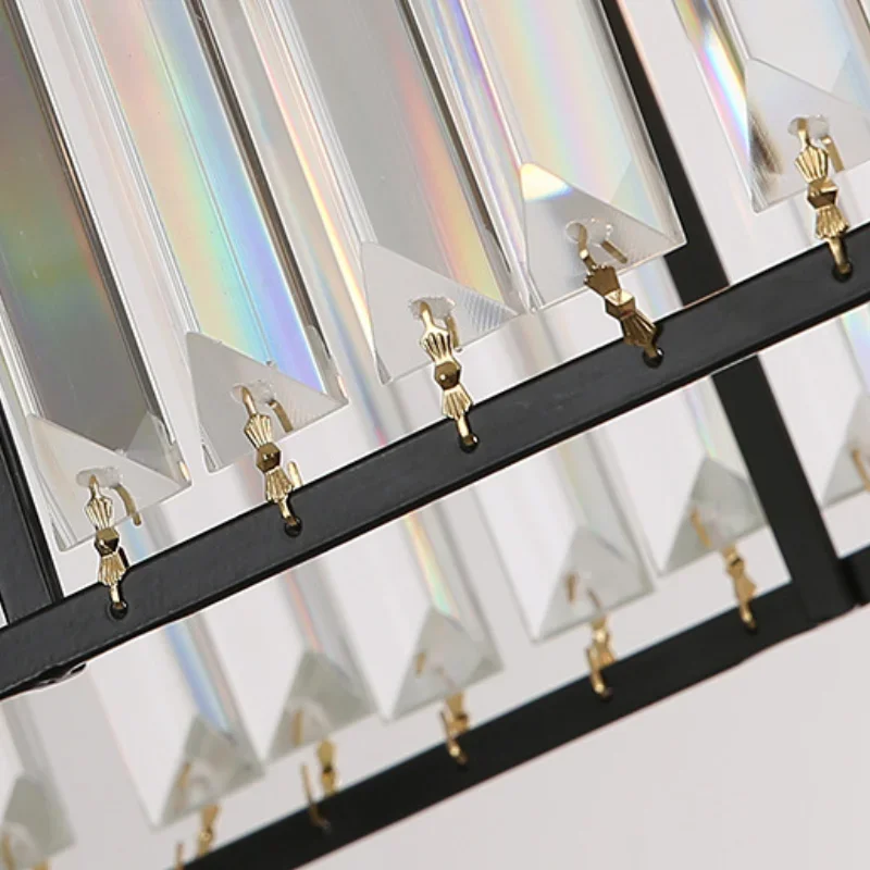 American Style Crystal Chandelier Modern Rectangular Iron Hanging Lamp Bar Counter Dining Table Pendant Light for Home Deco