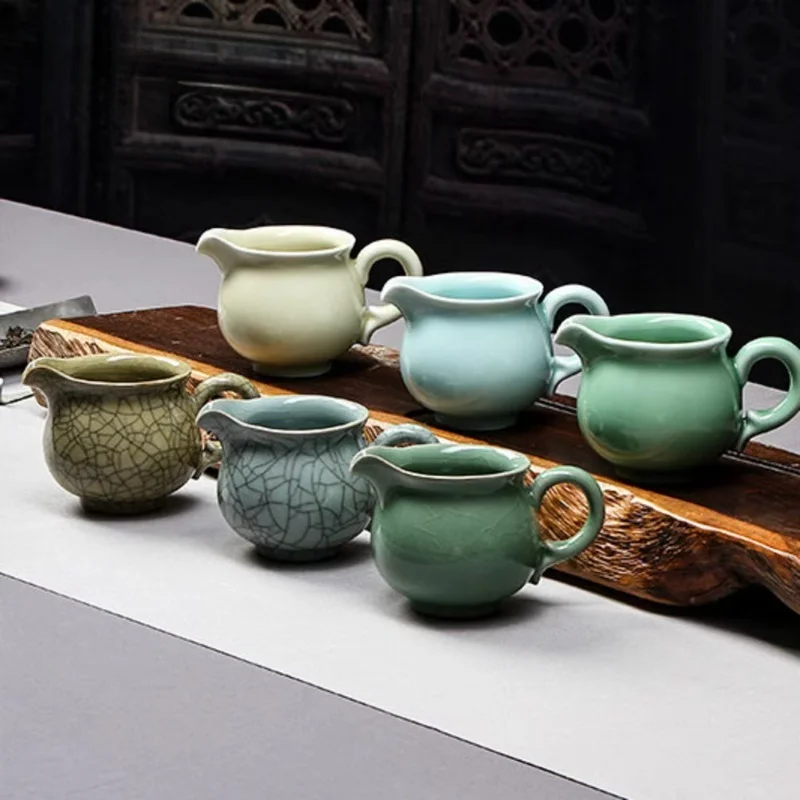 Jarra de té Longquan Celadon hecha a mano, esmalte agrietado en hielo,  taza la justicia, juego de té chino Oolong 160ml
