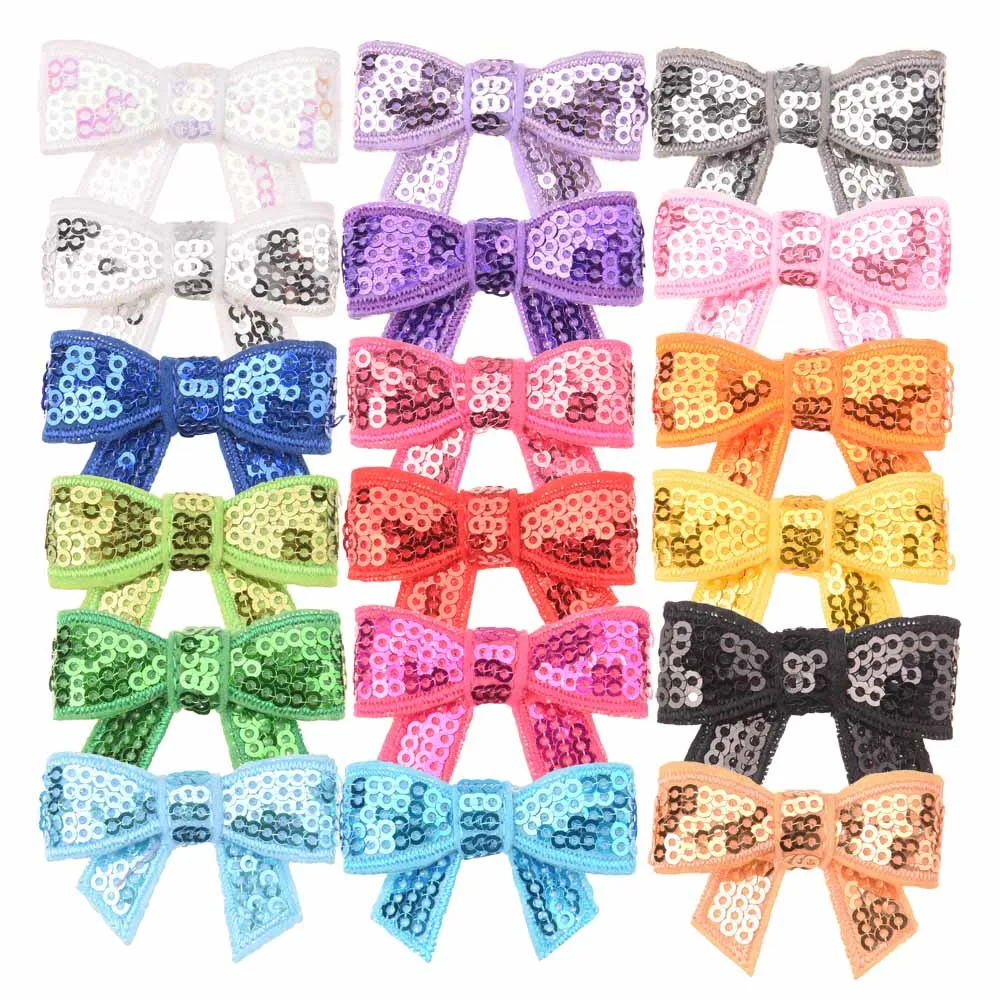 18PCS  Embroidery Hair bow Sequin Bow Bowknot Kawaii Hair Accessories for Girls Hair Bows No Hairclip Headwrap Fashion Accessory