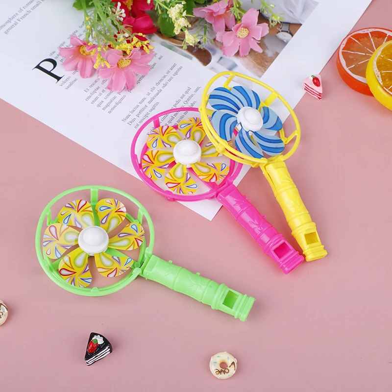 3 buah/set kincir angin plastik anak-anak pegangan siul mainan Pinwheel