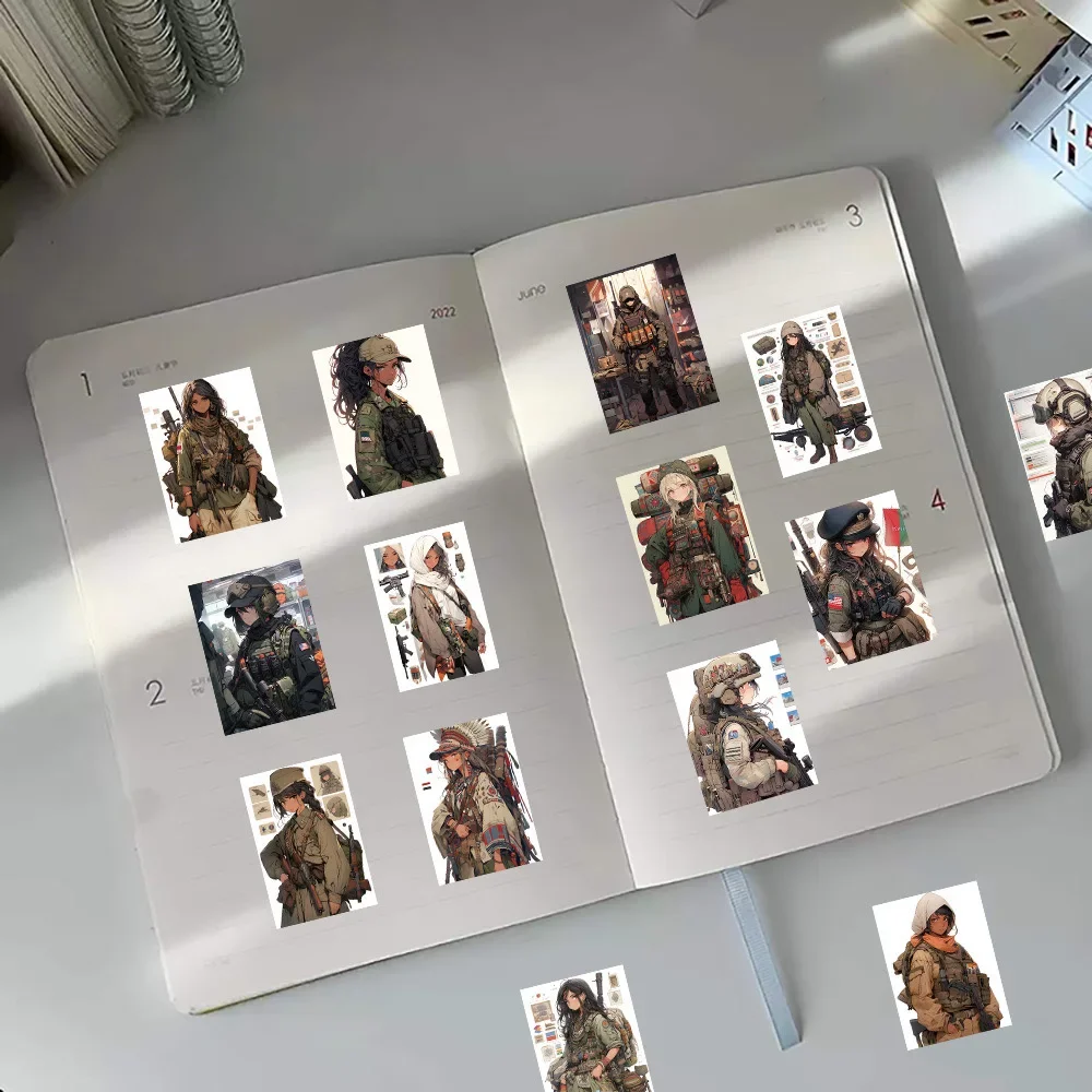 10/60pcs Anime Camouflage Military Female Girls Soldier Stickers DIY Scrapbook Laptop Stationary Luggage Graffiti Decals Sticker