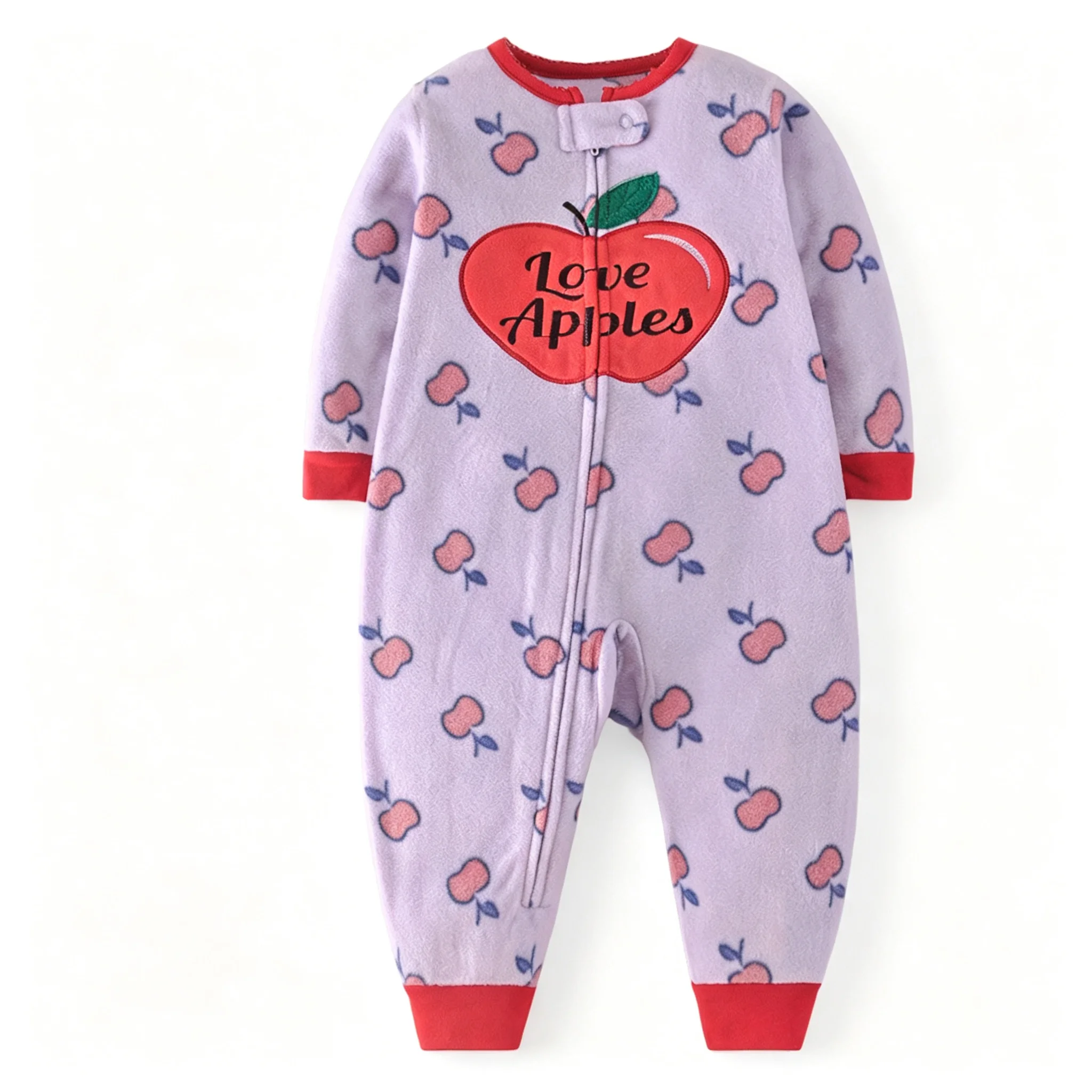 Unisex Toddler Polar Fleece Jumpsuit Long Sleeve Footless Romper Full Zipper Cute Fruit Print Baby Outfit 6M-24M