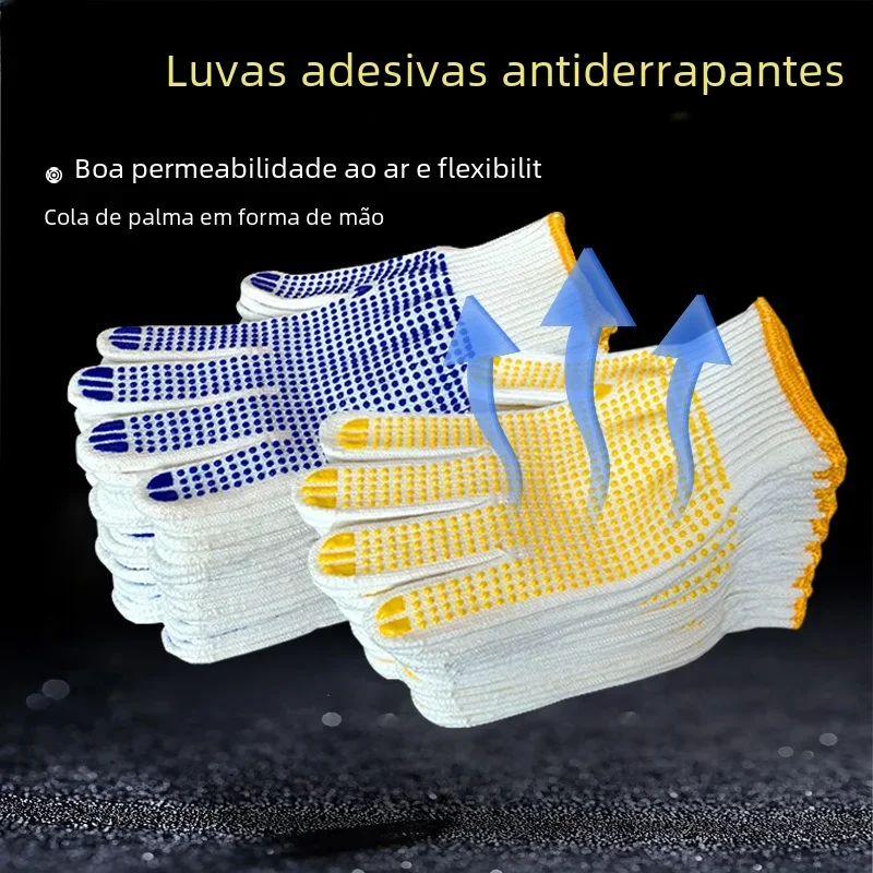12 Pares Algodão Poliéster String Knit Shell Segurança Proteção Trabalho Luvas, Pintor Mecânico Armazém Industrial com Pontos,