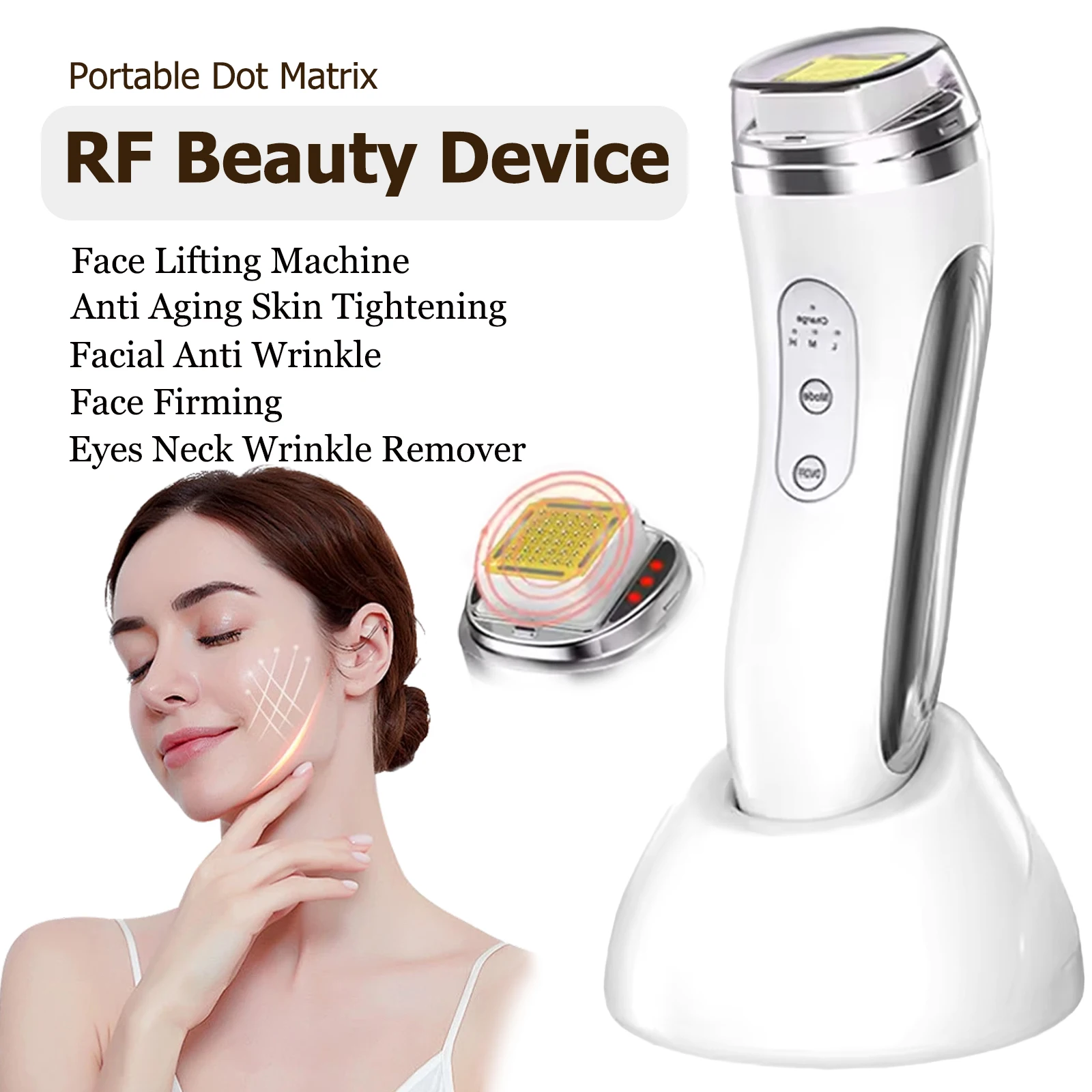 Dispositivo de levantamento facial de radiofrequência rf, matriz de pontos, massageador de beleza, removedor de rugas doméstico, máquina de massagem facial para aperto da pele