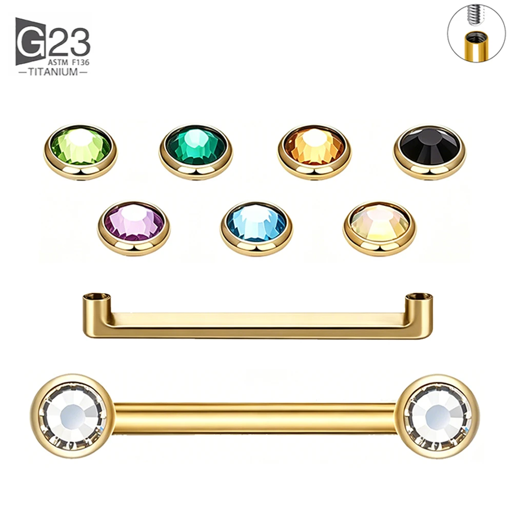 Piercing Microdermal de Titanio G23 con Bisel y Circonita Cúbica Redonda, Implante Corporal de Doble Cabeza con Rosca Interna para Perforaciones Superficiales ﻿