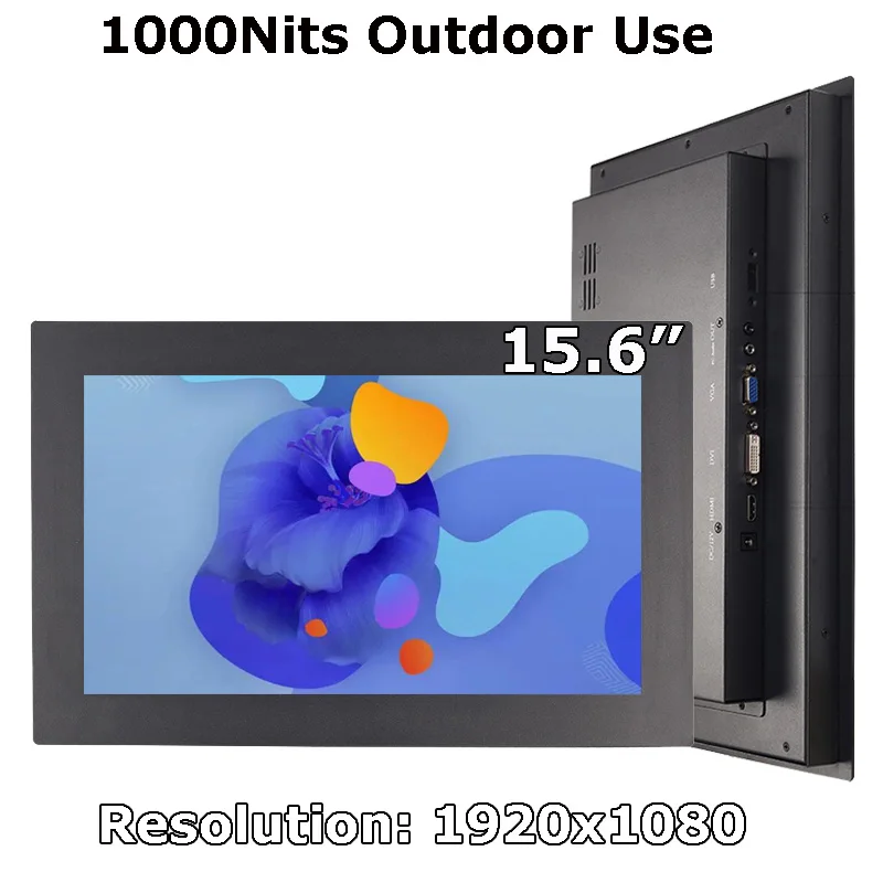 15.6 Inch Widescreen 1000 Nits Panel Mount Industrial Grade Resistive/Capacitive Touch Screen Monitor With VGA HDMI USB