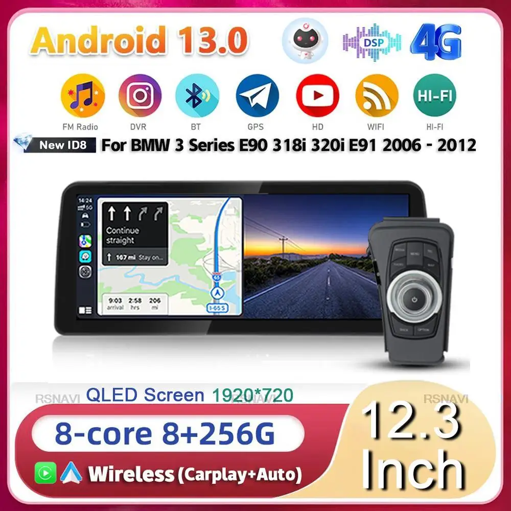 

12.3" ID8 Android 13 Car Radio For BMW 3 Series E90 318i 320i E91 E93 2006 2007 - 2012 WIFI+4G Stereo GPS Navi Multimedia Player