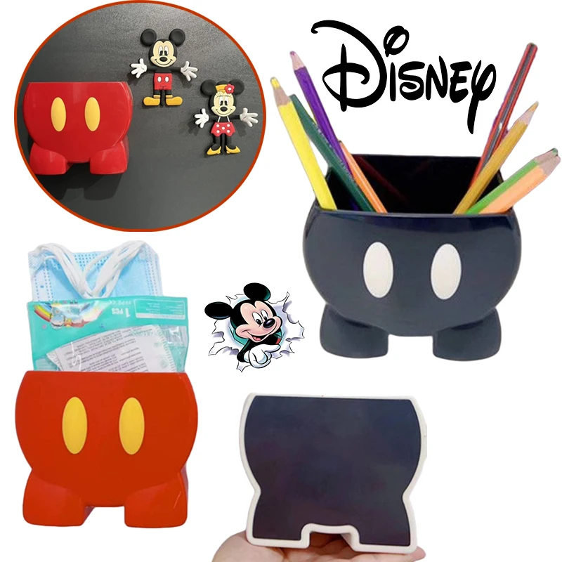 Disney Mickey Mouse Pencil Holder Cartoon Magnetic Desktop Storage Ornaments Makeup Brush Storage Box Office Supplies Decoration