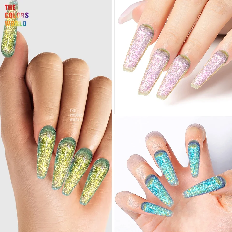 TCT-973 12 Colors Diamond Shining Chameleon Powder Set Multi-Chrome Color Shifting Nail Pigment, Iridescent Rainbow Glitter