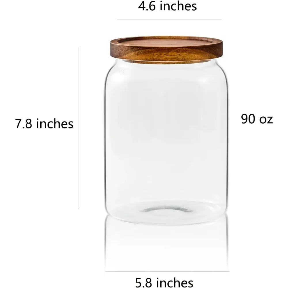 Glazen potten voor wasruimteorganisatie, 90 ounce waspadcontainer, glazen voedselopslagpotten met luchtdicht deksel, 2-pack, P