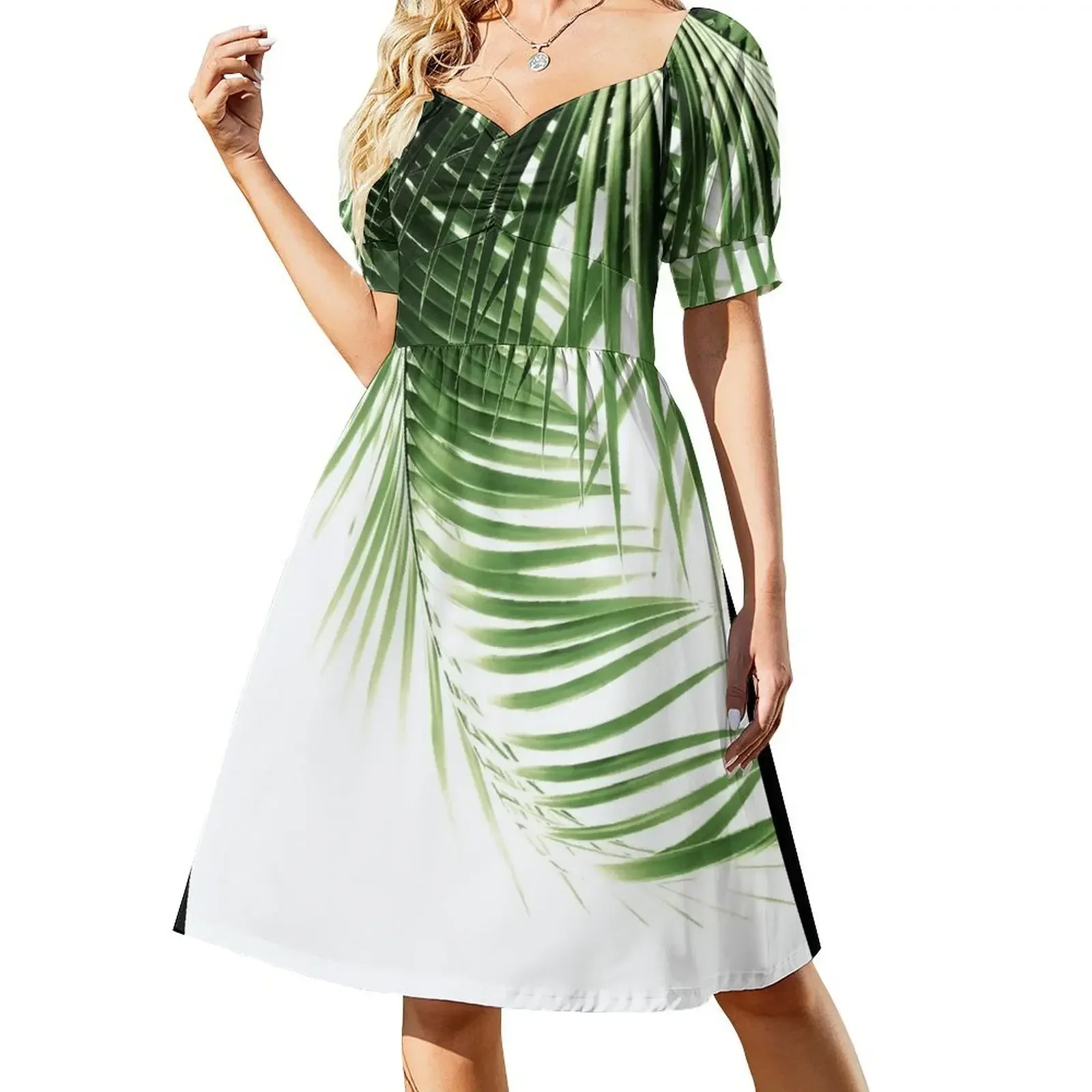 

Palm Leaves Green Vibes #9 #tropical #decor #art Short-Sleeved Dress women's luxury party dress purple dress