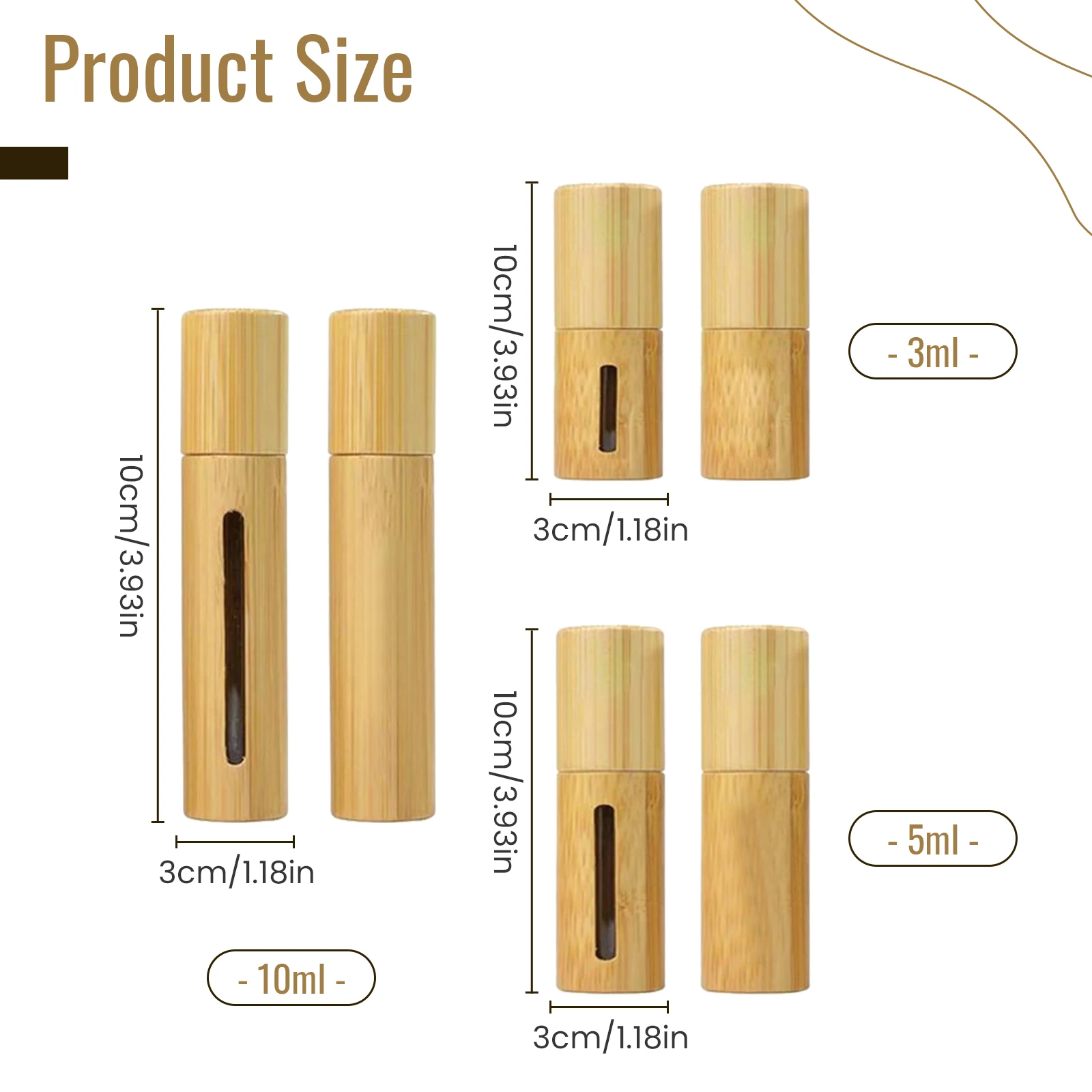 3/5/10ml Natural Bamboo Wood Roll On Ball Bottle With Window Essential Oil Sub-bottling Perfumes Roller Bottle Refillable Bottle