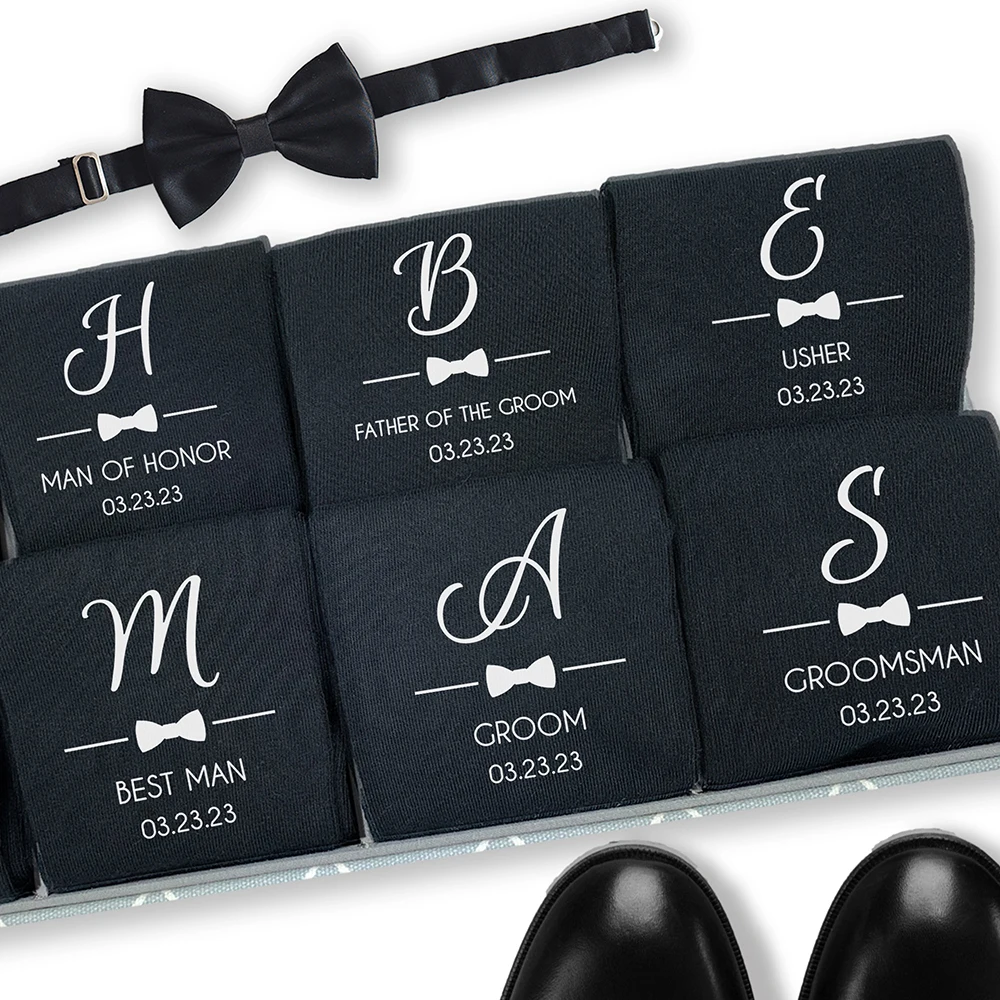 Personalized Wedding Bestman Groom to be Socks Custom Groom\'s Party Men\'s Initial Socks Engagement Proposal Groomsmen Gift