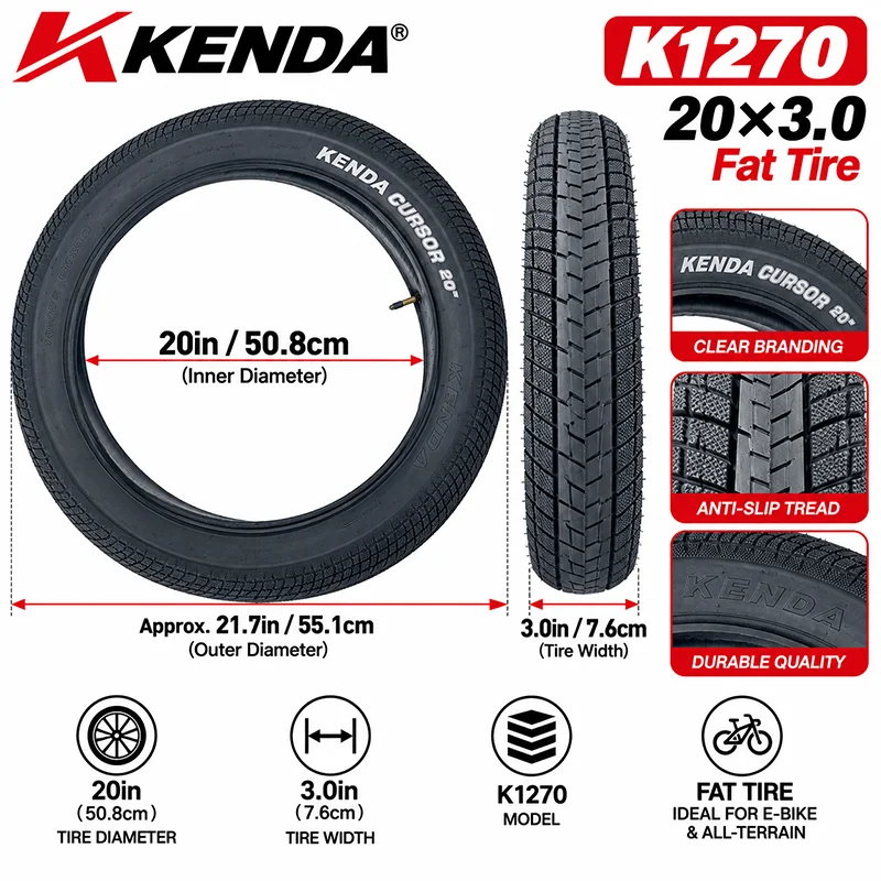 KENDA 20x3.0 16x4.0 Fatbike-Reifen mit Schlauch 76-406 E-Bike Elektrofahrrad Breiter Reifen – Detail 19