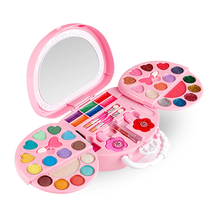 Crianças brinquedos de beleza kit de maquiagem saco pequeno lavável fingir jogar conjunto de cosméticos brinquedos com espelho não-tóxico seguro presentes de aniversário menina