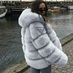 Women's Faux Fur Coat Faux Fox Fur Stitching Faux Fur Ladies Jacket Artificial Fur Fur Jacket Women Fur Coat