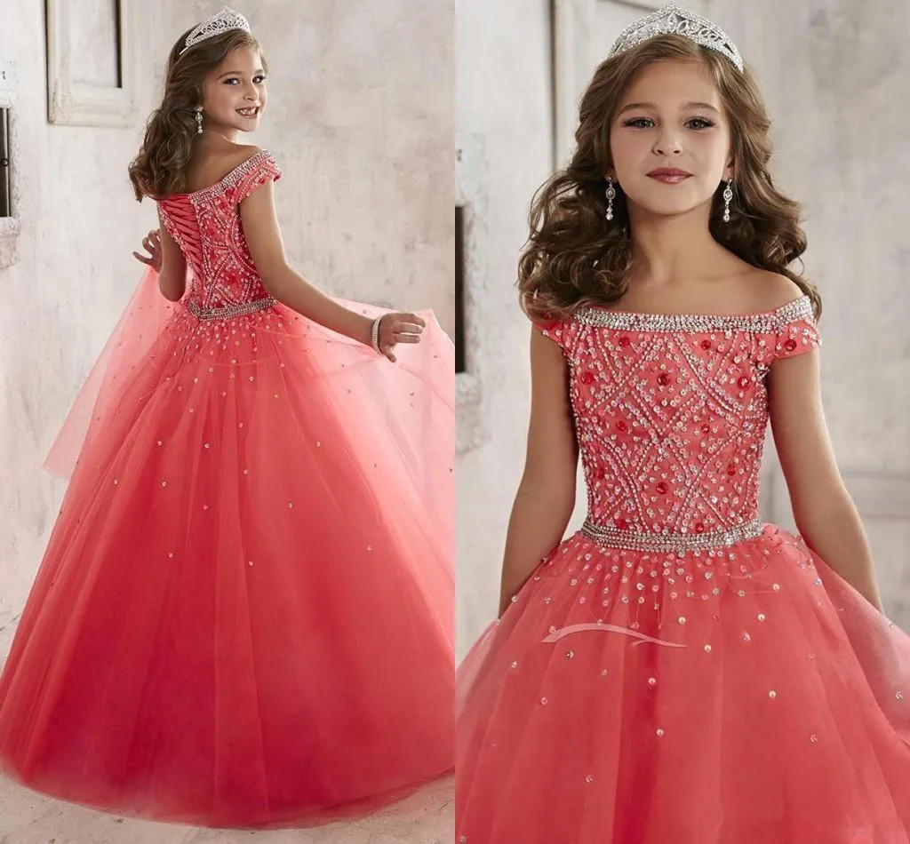 

Flower Girls Dress For Wedding Party High Neck Baptism Gowns Tulle Full Sleeve Appliques Kid Holy Communion Gown