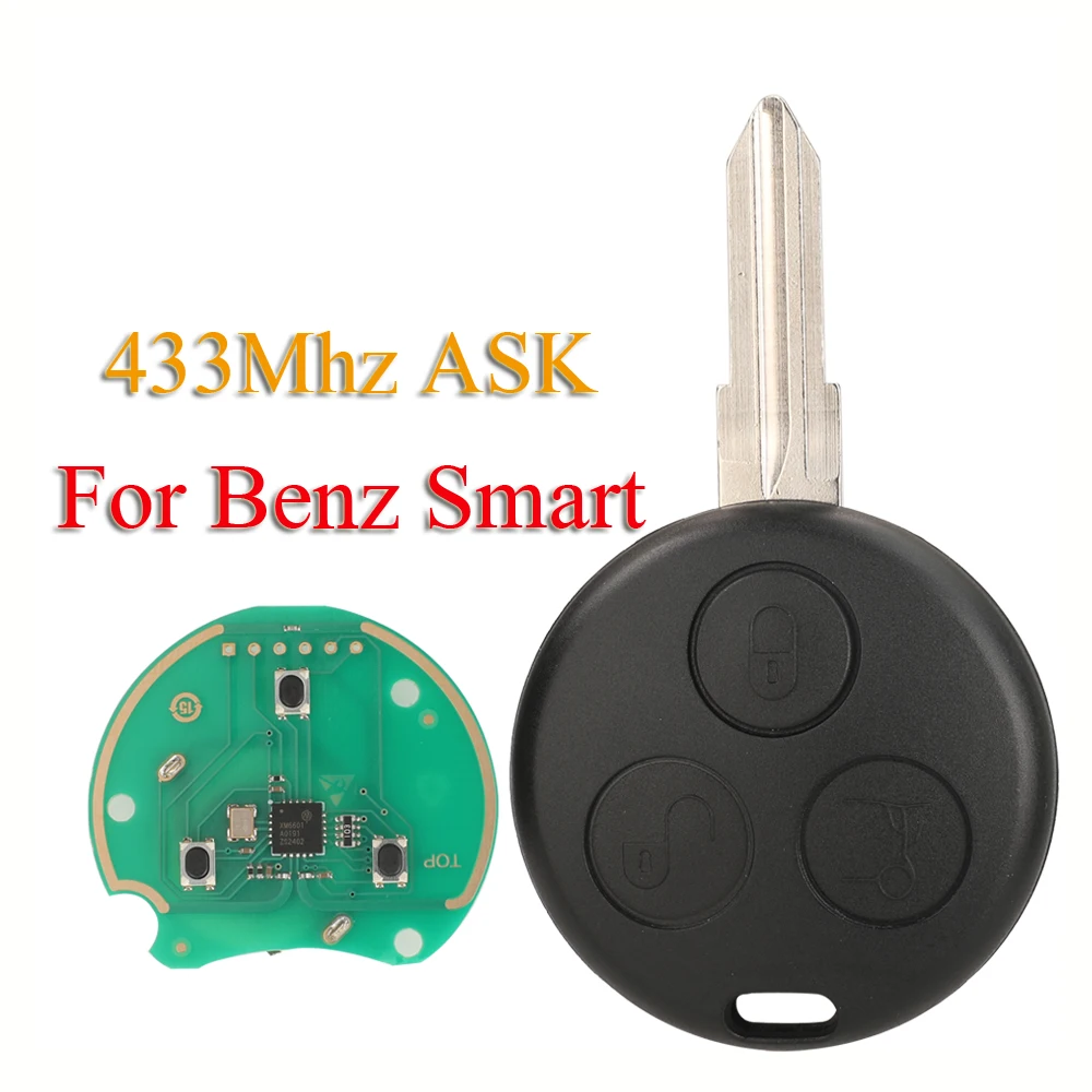 Jingyuqin Fernbedienung Auto Schlüsselanhänger 433 Mhz FRAGEN Für Benz Smart Fortwo 450 Forfour Roadster City Cabrio Roadster Coupe Crossblade 3 Taste