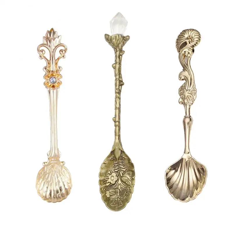 Dessert Spoon Crystal Head Ice Cream Tools Creative Mixing Spoon Vintage Royal Style Flatware Dessert Spoon Kitchen Accessories