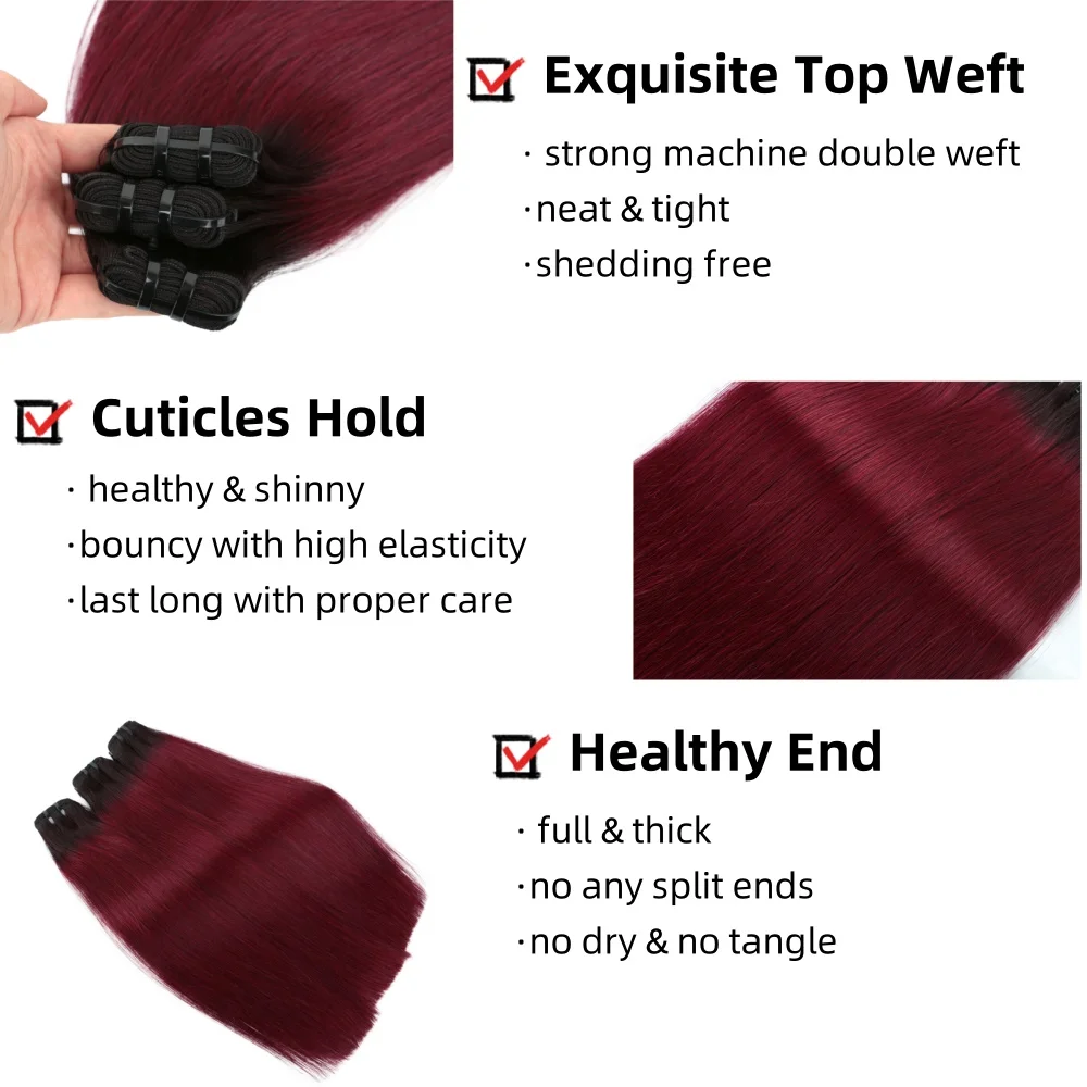 부르고뉴 옹 브르 1B/99J 스트레이트 인간의 머리카락 묶음 (클로저 3 PCS 번들 100% 인간의 머리카락 직조 투명 4X4 레이스 클로저)