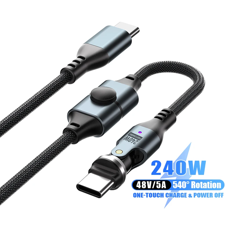 240W USB-C to USB-C Switchable Mobile Phone Data Cable 5A Fast Charging 540 Degree Charger Type-C for MacBook Samsung iPhone 17