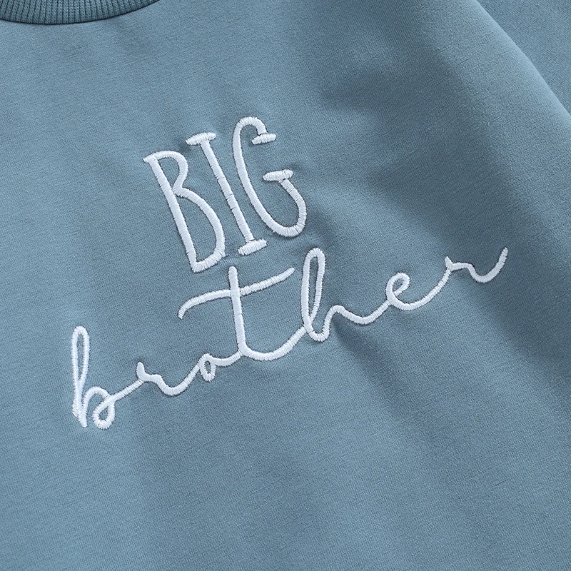 Toddler Baby Boy Fall Round Neck Big Brother Letter Print Long Sleeve Elastic Pullover Outfit Clothes Sweatshirt