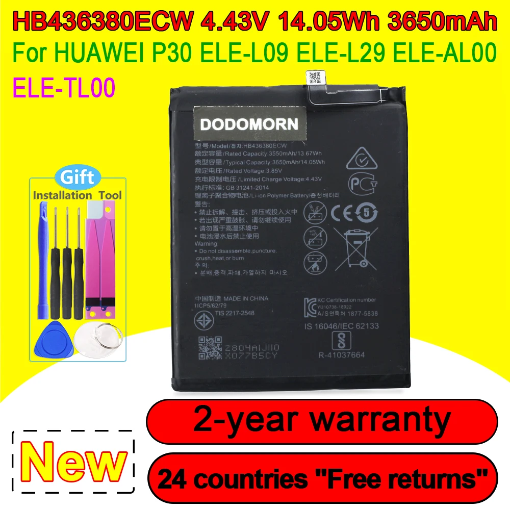 100% New HB436380ECW 3650mAh High Quality Battery For Huawei P30 ELE-L09 ELE-L29 ELE-AL00 ELE-TL00 Mobile Phone Fast Delivery