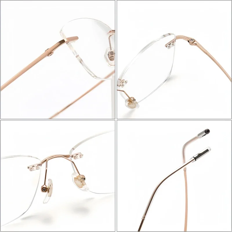 OLLYMURS Fashionable Good-looking Cat-eye Rimless Women's Glasses Frame Ultra-lightweight Pure Titanium Optical Prescription Eye