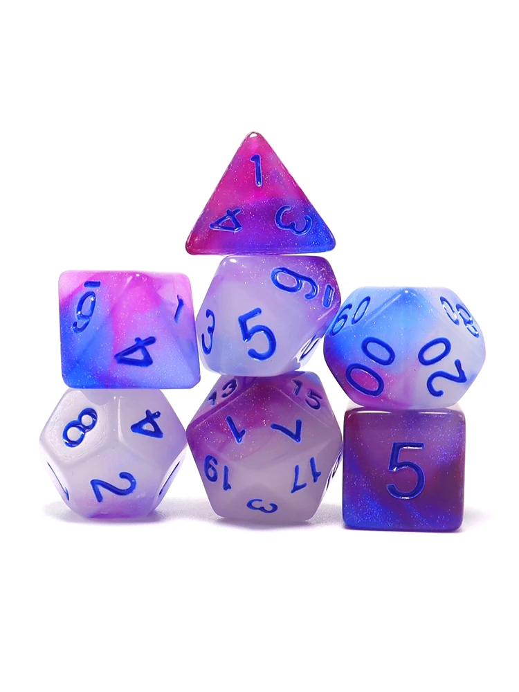 7pcs purple and white plus glow-in-the-dark, dice set, game accessories dice, glow-in-the-dark dice, board game supplies, leisur