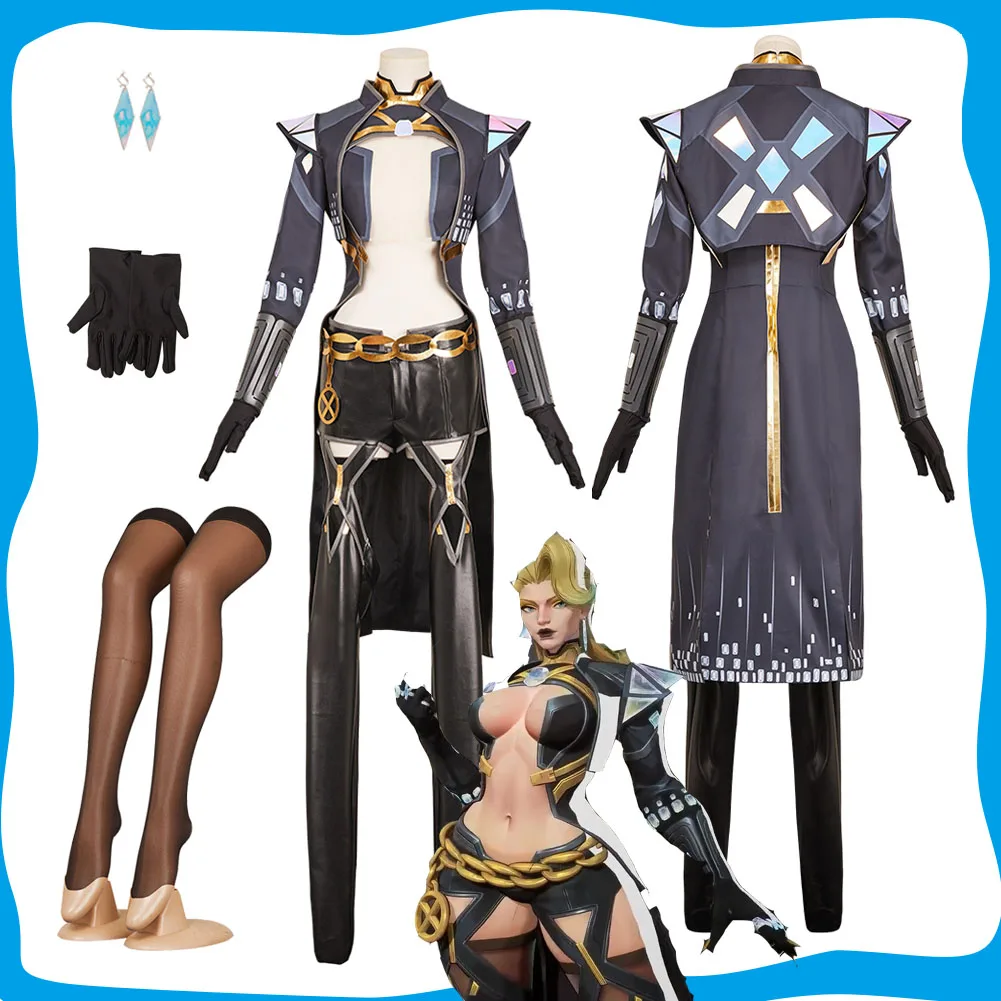 

Emma Frost Cosplay Women Fantasy Costume Roleplay Coat Gloves Handguard Earring Belt Stockings for Halloween Carnival Party Suit