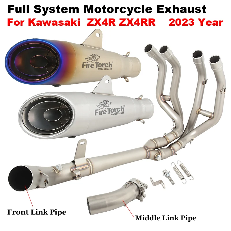 Full Motorcycle Exhaust System Slip On For KAWASAKI Ninja ZX4R ZX4 RR ZX 4R SE 2023  Escape Modified Front Link Pipe With Muffle