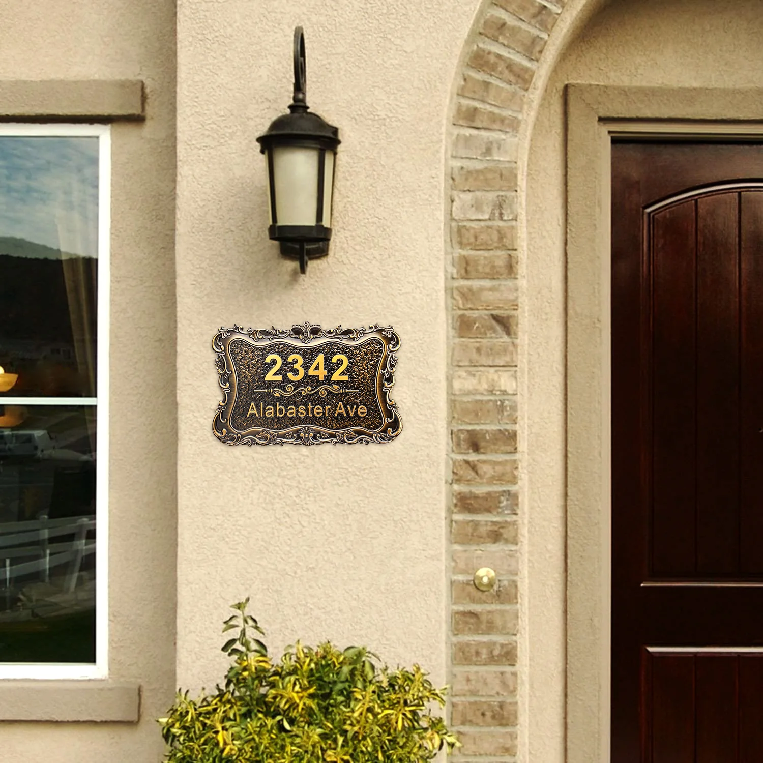 Personalized House Address Plaque, Custom House Number Street Name Sign For Home Apartment Mailbox Wall Outdoor Antique Brass