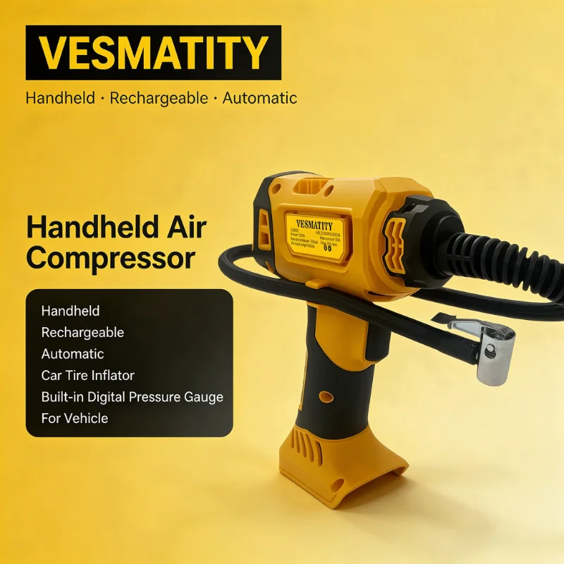 Handheld Rechargeable Air Compressor Automatic Car Tire Inflator Electric Pump Built‑in Digital Pressure Gauge for Vehicle