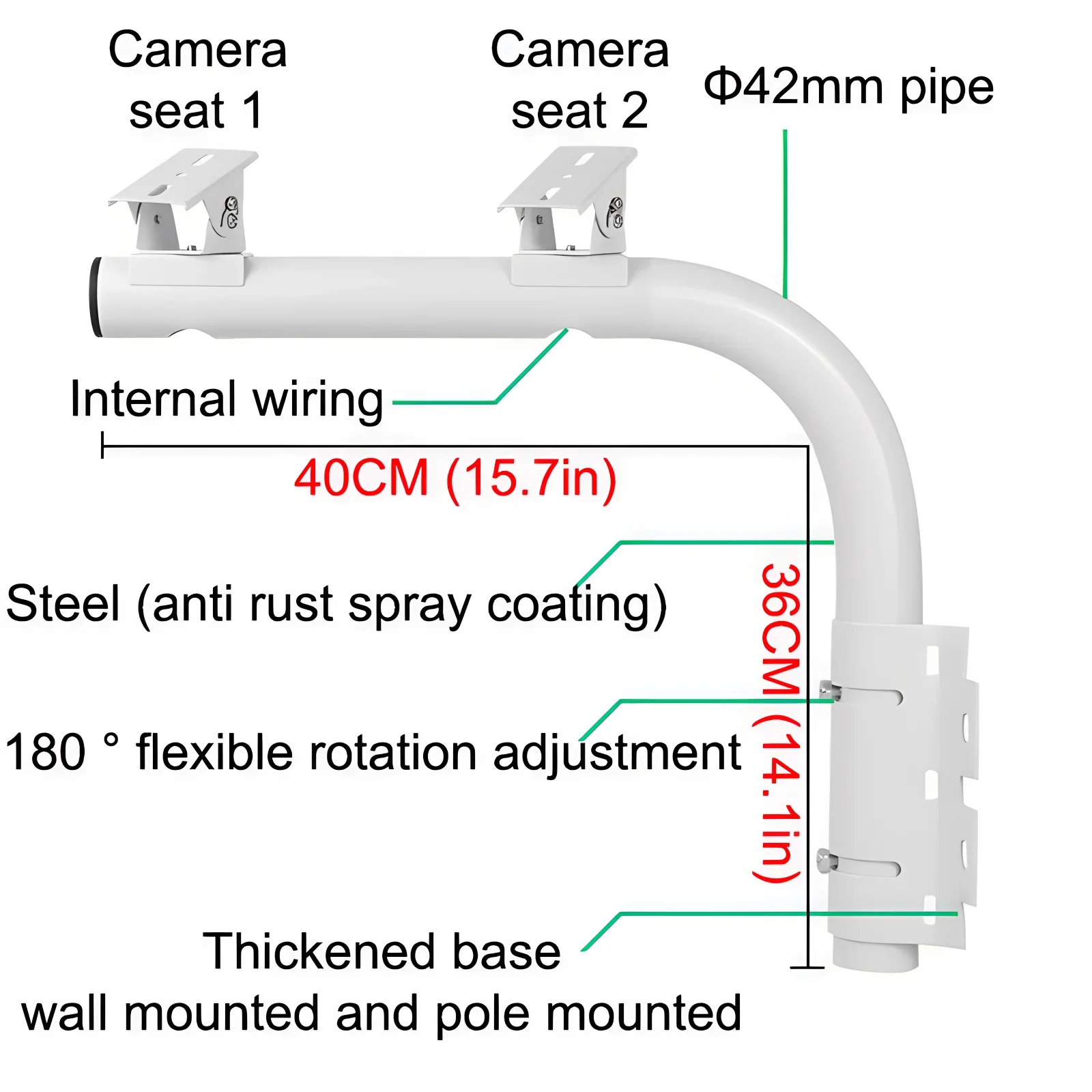 Dual Security Camera Installation Bracket, Outdoor Extended Wall Corner Mounted Pole 40CM