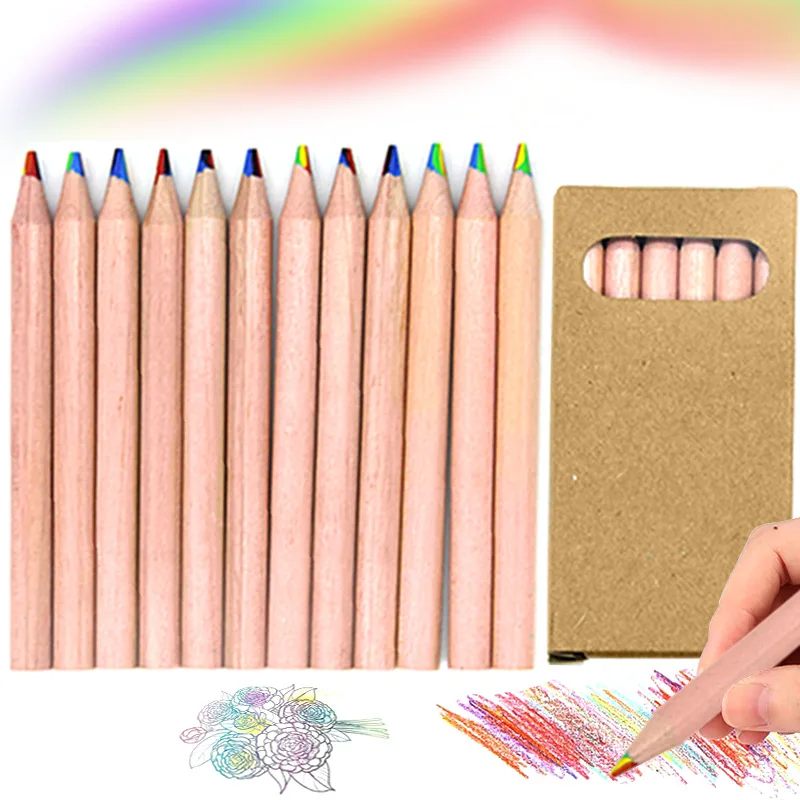 6pcs/12pcs Pack 7 Color Rainbow Pencils Multi-color Mixed Magic Student Drawing Pencils