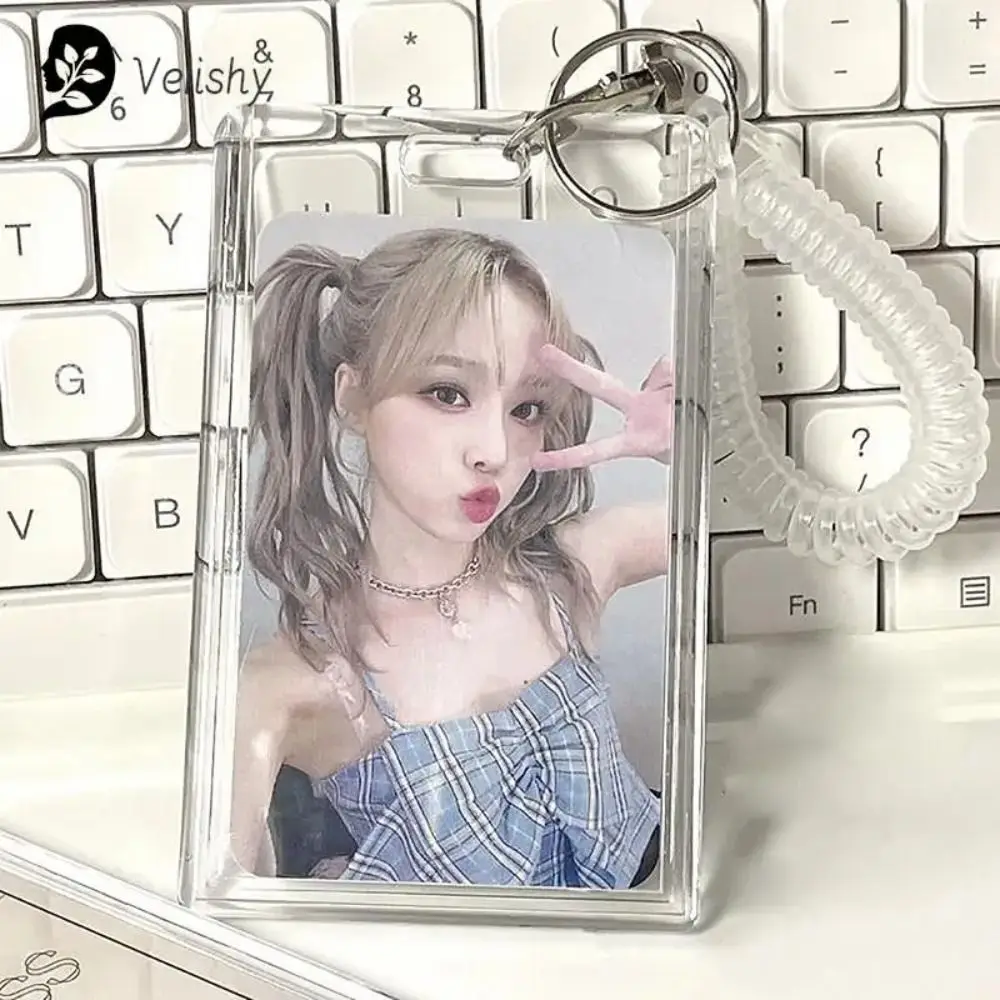2024 Acrylic Photocard Holder Transparent Spring Rope Card Holder Keychain Card