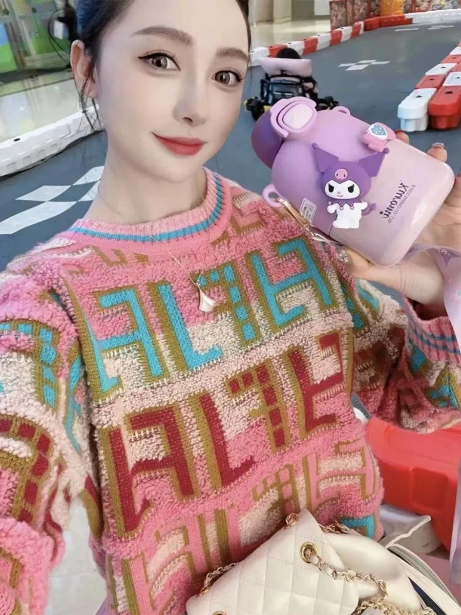 Faionable Letter Embroidered Knitted Sweater Slimming Color Blo Design Autumn Winter New Sle Warmth Commute Sle round...