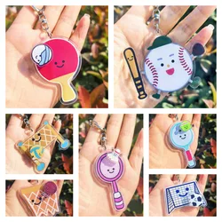 Acrylic Table tennis racket football field Keychain Double Sided Mini 3D Sports Keyring Bag Pendant Car Key Chains Souvenir Gift