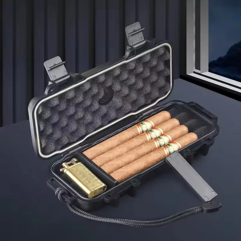 

New Portable Cigar Humidor for 4 Cigars - ABS Travel Case with Humidifier, Ideal Men's Gift & Smoking Accessory