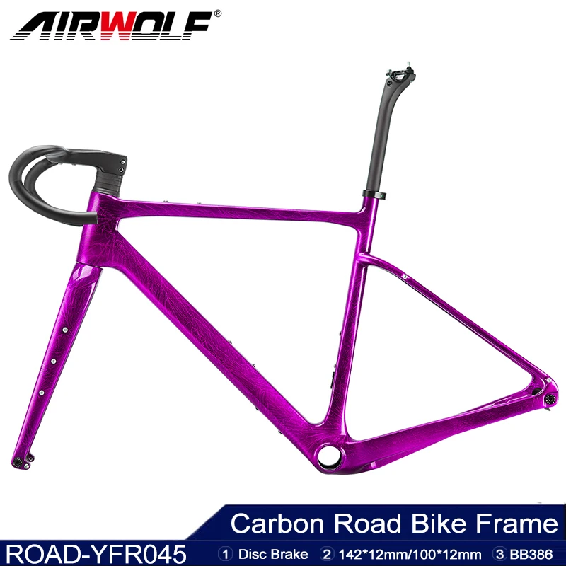 

Airwolf T1100 Carbon Road Gravel Frame Disc Brake BB86 700*45c 12*100/12*142 Bicycle Frame Carbon Road Gravel Bicycle Hot Sale