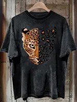 Camisetas lavadas con estampado de leopardo Vintage y2k, camisetas gráficas para mujer, ropa de moda para mujer