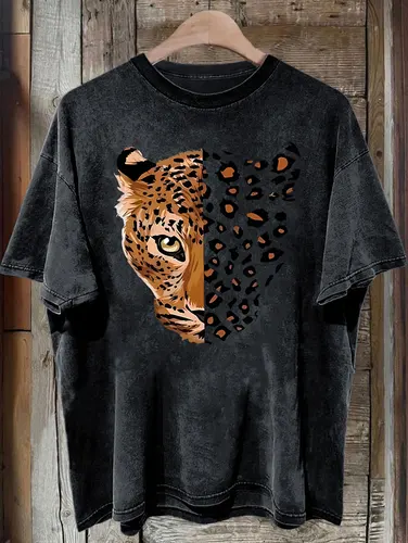Imagen 1 del producto Camisetas lavadas con estampado de leopardo Vintage y2k, camisetas gráficas para mujer, ropa de moda para mujer