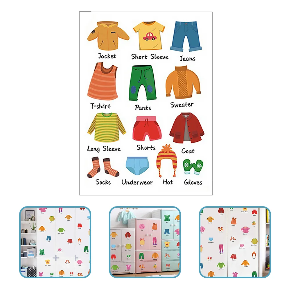 PVC Clothing Labels for Kids Wardrobe Stickers Dresser Decals Childrens Clothes Classification Easy Application Flat